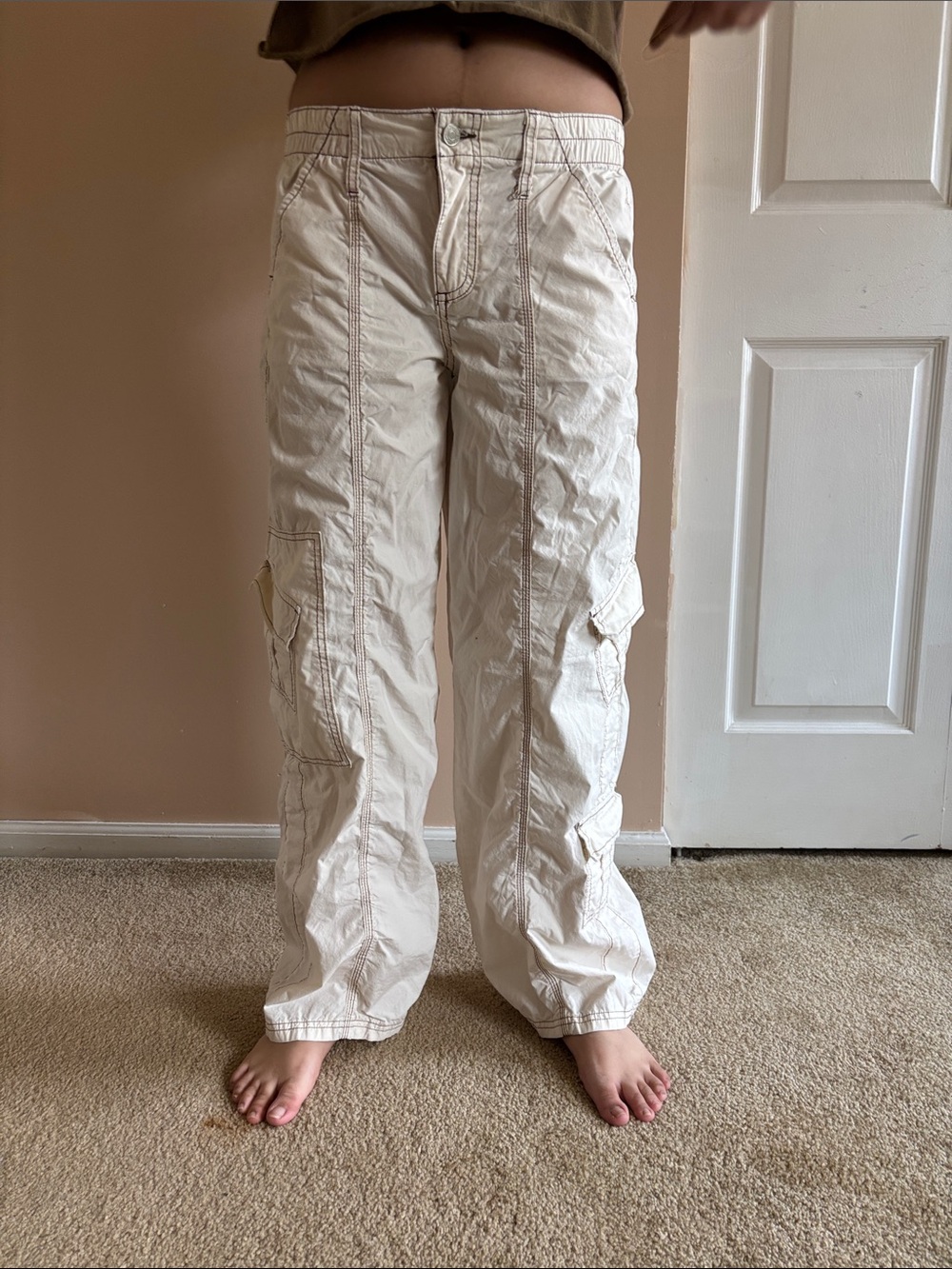 Forever 21 Cream Cargo Pants with Utility Pockets